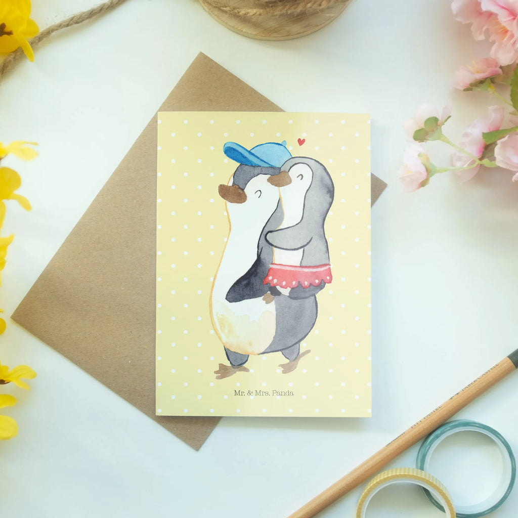 Grußkarte Pinguin Kleine Schwester Grußkarte, Klappkarte, Einladungskarte, Glückwunschkarte, Hochzeitskarte, Geburtstagskarte, Karte, Ansichtskarten, Familie, Vatertag, Muttertag, Bruder, Schwester, Mama, Papa, Oma, Opa