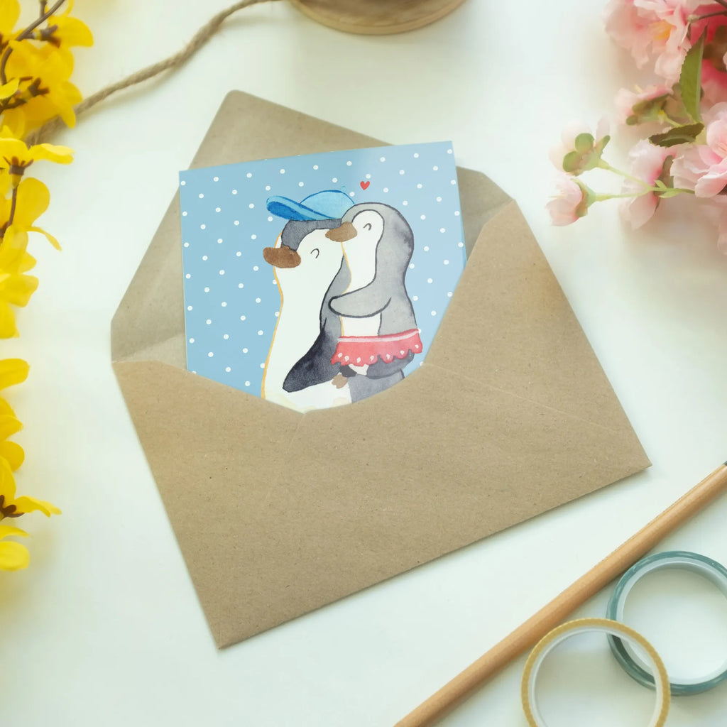 Grußkarte Pinguin Kleine Schwester Grußkarte, Klappkarte, Einladungskarte, Glückwunschkarte, Hochzeitskarte, Geburtstagskarte, Karte, Ansichtskarten, Familie, Vatertag, Muttertag, Bruder, Schwester, Mama, Papa, Oma, Opa