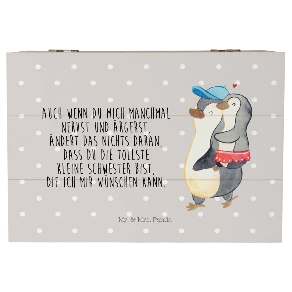 Holzkiste Pinguin Kleine Schwester Holzkiste, Kiste, Schatzkiste, Truhe, Schatulle, XXL, Erinnerungsbox, Erinnerungskiste, Dekokiste, Aufbewahrungsbox, Geschenkbox, Geschenkdose, Familie, Vatertag, Muttertag, Bruder, Schwester, Mama, Papa, Oma, Opa