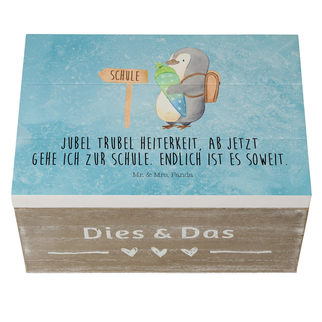 Holzkiste Pinguin Schultüte Holzkiste, Kiste, Schatzkiste, Truhe, Schatulle, XXL, Erinnerungsbox, Erinnerungskiste, Dekokiste, Aufbewahrungsbox, Geschenkbox, Geschenkdose, Pinguin, Schulanfänger, Einschulung, 1. Klasse, Geschenk zur Einschulung, erster Schultag, Schulranzen