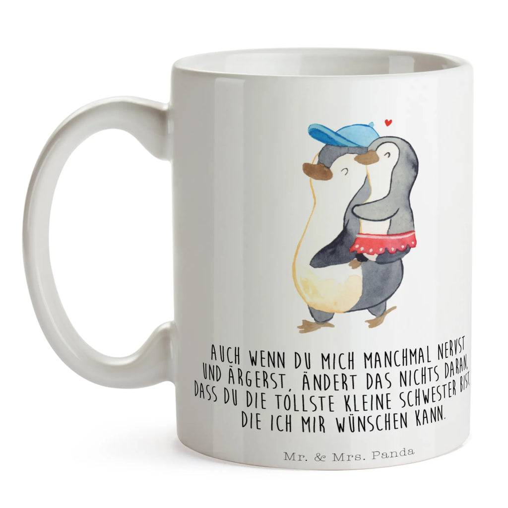 Tasse Pinguin Kleine Schwester Tasse, Kaffeetasse, Teetasse, Becher, Kaffeebecher, Teebecher, Keramiktasse, Porzellantasse, Büro Tasse, Geschenk Tasse, Tasse Sprüche, Tasse Motive, Kaffeetassen, Tasse bedrucken, Designer Tasse, Cappuccino Tassen, Schöne Teetassen, Familie, Vatertag, Muttertag, Bruder, Schwester, Mama, Papa, Oma, Opa