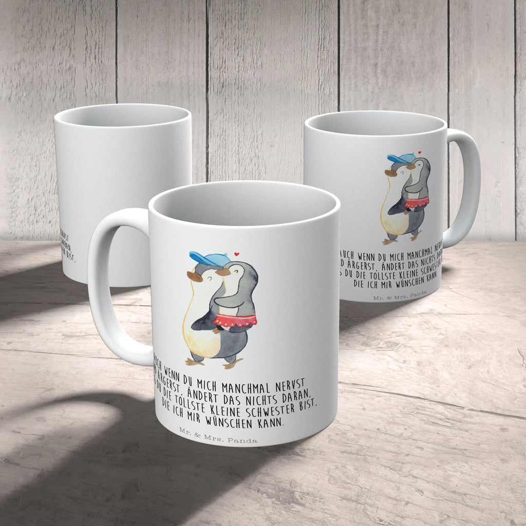 Tasse Pinguin Kleine Schwester Tasse, Kaffeetasse, Teetasse, Becher, Kaffeebecher, Teebecher, Keramiktasse, Porzellantasse, Büro Tasse, Geschenk Tasse, Tasse Sprüche, Tasse Motive, Kaffeetassen, Tasse bedrucken, Designer Tasse, Cappuccino Tassen, Schöne Teetassen, Familie, Vatertag, Muttertag, Bruder, Schwester, Mama, Papa, Oma, Opa