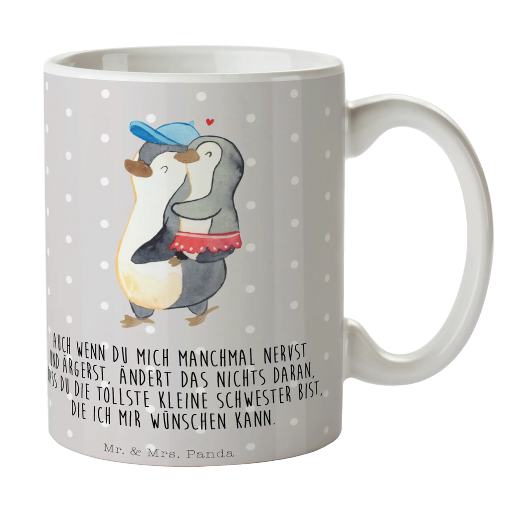 Tasse Pinguin Kleine Schwester Tasse, Kaffeetasse, Teetasse, Becher, Kaffeebecher, Teebecher, Keramiktasse, Porzellantasse, Büro Tasse, Geschenk Tasse, Tasse Sprüche, Tasse Motive, Kaffeetassen, Tasse bedrucken, Designer Tasse, Cappuccino Tassen, Schöne Teetassen, Familie, Vatertag, Muttertag, Bruder, Schwester, Mama, Papa, Oma, Opa