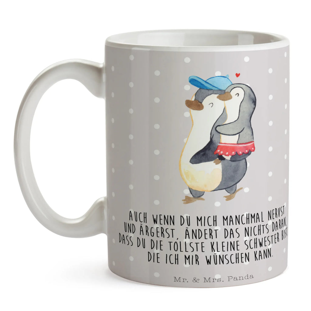 Tasse Pinguin Kleine Schwester Tasse, Kaffeetasse, Teetasse, Becher, Kaffeebecher, Teebecher, Keramiktasse, Porzellantasse, Büro Tasse, Geschenk Tasse, Tasse Sprüche, Tasse Motive, Kaffeetassen, Tasse bedrucken, Designer Tasse, Cappuccino Tassen, Schöne Teetassen, Familie, Vatertag, Muttertag, Bruder, Schwester, Mama, Papa, Oma, Opa