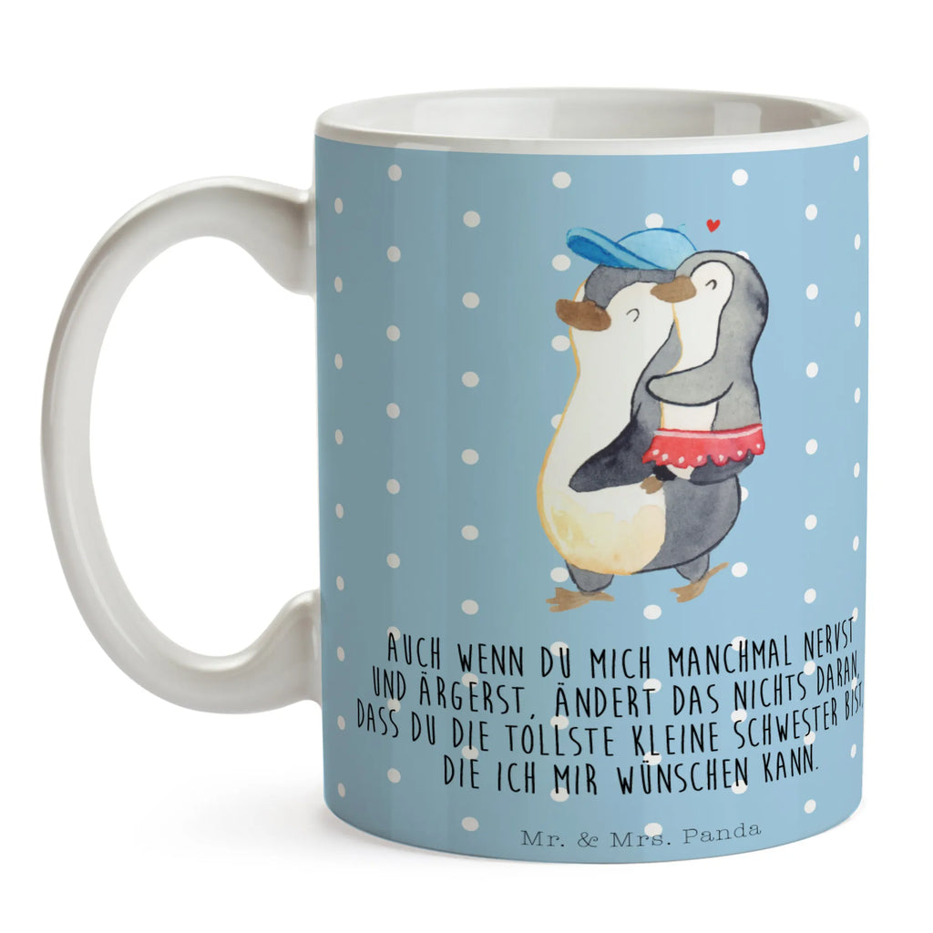 Tasse Pinguin Kleine Schwester Tasse, Kaffeetasse, Teetasse, Becher, Kaffeebecher, Teebecher, Keramiktasse, Porzellantasse, Büro Tasse, Geschenk Tasse, Tasse Sprüche, Tasse Motive, Kaffeetassen, Tasse bedrucken, Designer Tasse, Cappuccino Tassen, Schöne Teetassen, Familie, Vatertag, Muttertag, Bruder, Schwester, Mama, Papa, Oma, Opa