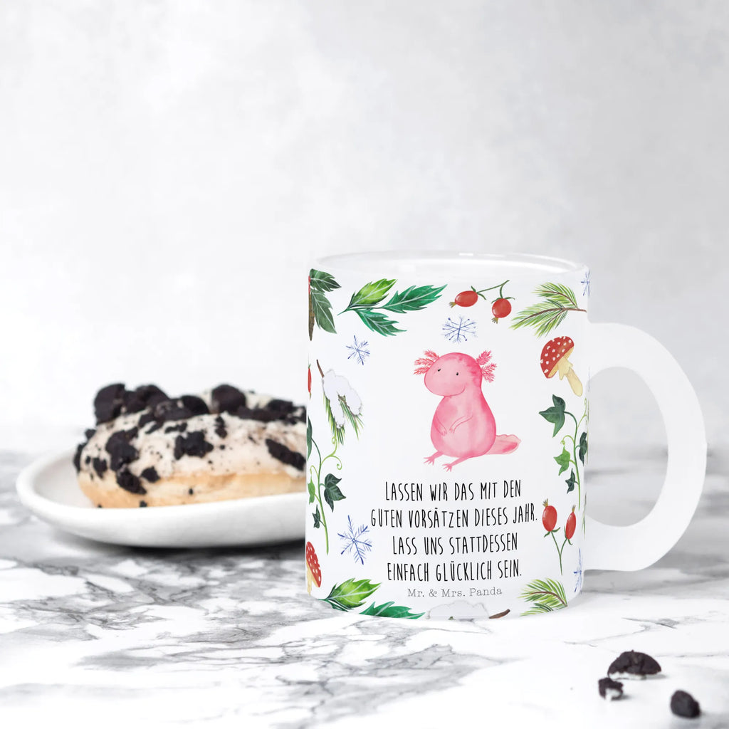 Teetasse Axolotl Glücklich Teetasse, Teeglas, Teebecher, Tasse mit Henkel, Tasse, Glas Teetasse, Teetasse aus Glas, Winter, Weihnachten, Weihnachtsdeko, Nikolaus, Advent, Heiligabend, Wintermotiv