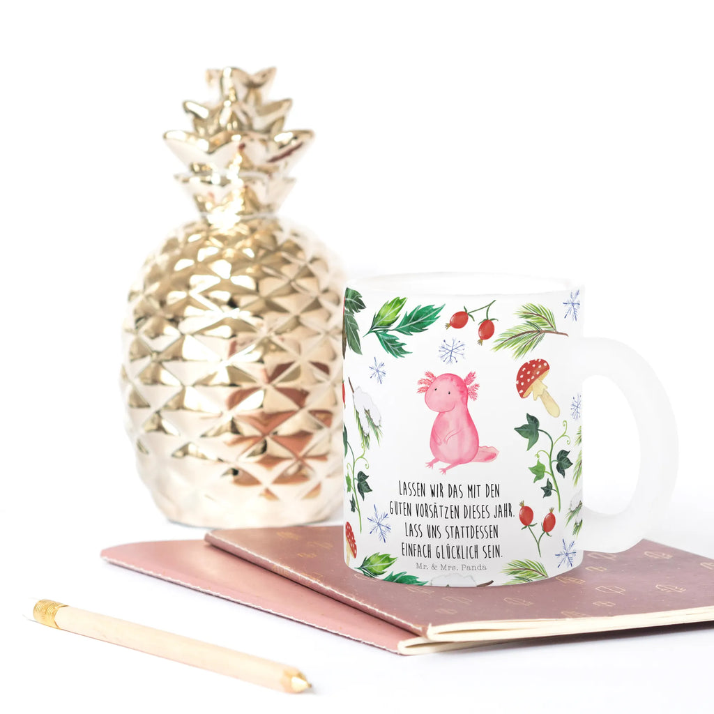 Teetasse Axolotl Glücklich Teetasse, Teeglas, Teebecher, Tasse mit Henkel, Tasse, Glas Teetasse, Teetasse aus Glas, Winter, Weihnachten, Weihnachtsdeko, Nikolaus, Advent, Heiligabend, Wintermotiv