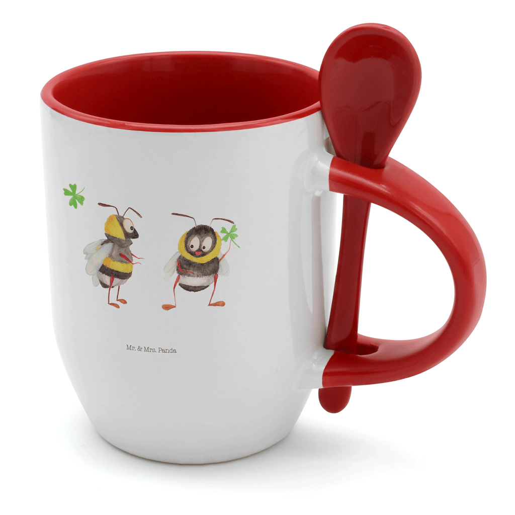 Tasse mit Löffel Hummeln mit Kleeblatt Tasse, Kaffeetasse, Tassen, Tasse mit Spruch, Kaffeebecher, Tasse mit Löffel, Tiermotive, Gute Laune, lustige Sprüche, Tiere, Hummel, Biene, Spruch positiv, Biene Deko, Spruch schön, glücklich sein, glücklich werden, Spruch fröhlich