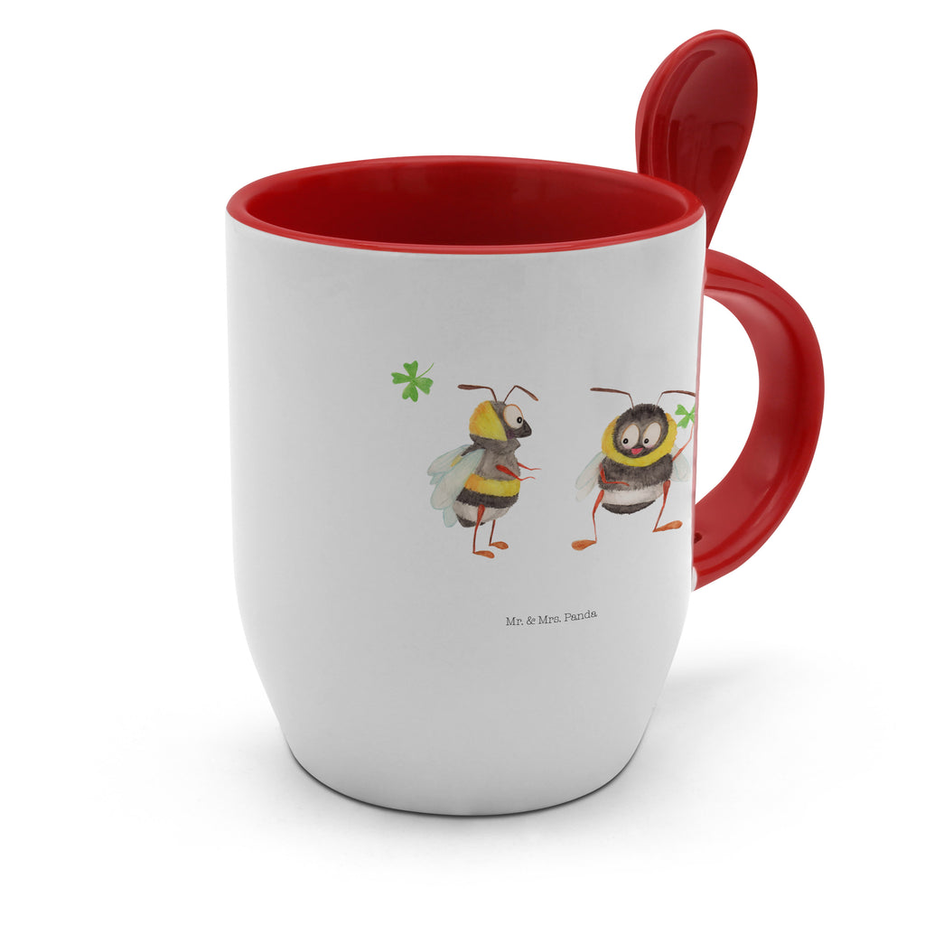 Tasse mit Löffel Hummeln mit Kleeblatt Tasse, Kaffeetasse, Tassen, Tasse mit Spruch, Kaffeebecher, Tasse mit Löffel, Tiermotive, Gute Laune, lustige Sprüche, Tiere, Hummel, Biene, Spruch positiv, Biene Deko, Spruch schön, glücklich sein, glücklich werden, Spruch fröhlich