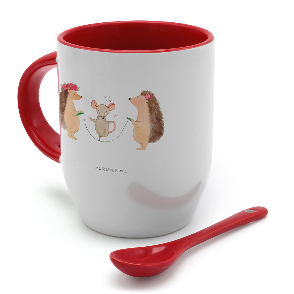 Tasse mit Löffel Igel Seilhüpfen Tasse, Kaffeetasse, Tassen, Tasse mit Spruch, Kaffeebecher, Tasse mit Löffel, Tiermotive, Gute Laune, lustige Sprüche, Tiere, Igel, Maus, Seilspringen, Seilhüpfen, Kinder, Kindergarten