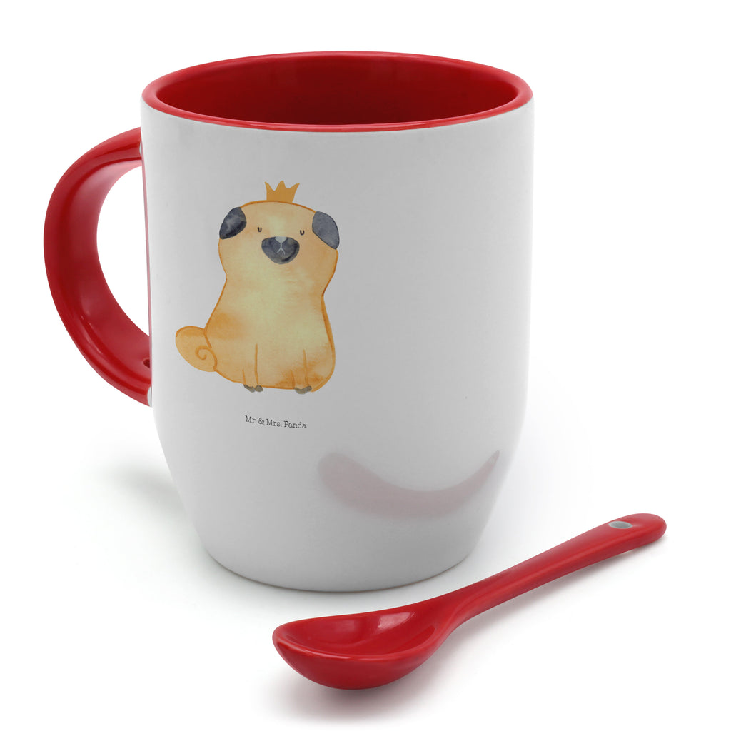 Tasse mit Löffel Mops Krone Tasse, Kaffeetasse, Tassen, Tasse mit Spruch, Kaffeebecher, Tasse mit Löffel, Hund, Hundemotiv, Haustier, Hunderasse, Tierliebhaber, Hundebesitzer, Sprüche, Mops, allergisch, kinderlos, Hausregel, Hundebesitzer. Spruch, lustig