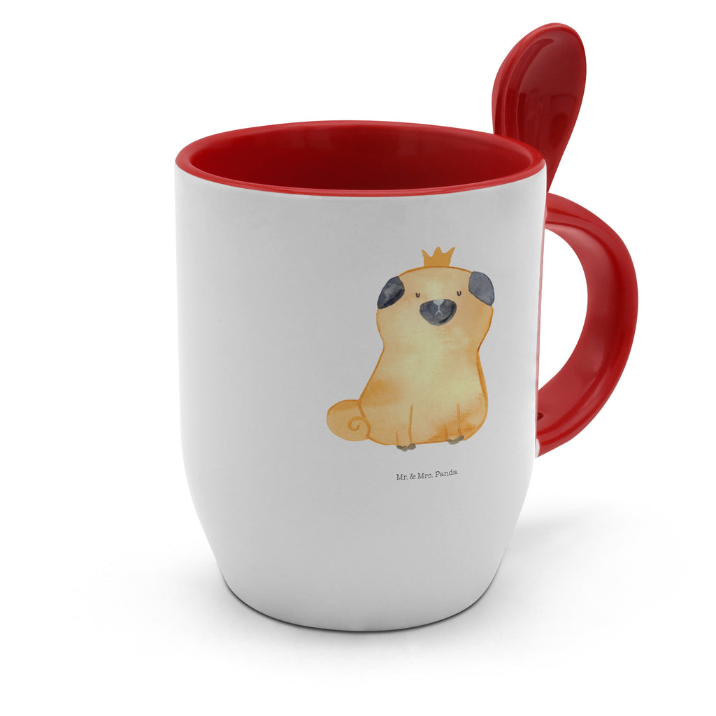 Tasse mit Löffel Mops Krone Tasse, Kaffeetasse, Tassen, Tasse mit Spruch, Kaffeebecher, Tasse mit Löffel, Hund, Hundemotiv, Haustier, Hunderasse, Tierliebhaber, Hundebesitzer, Sprüche, Mops, allergisch, kinderlos, Hausregel, Hundebesitzer. Spruch, lustig