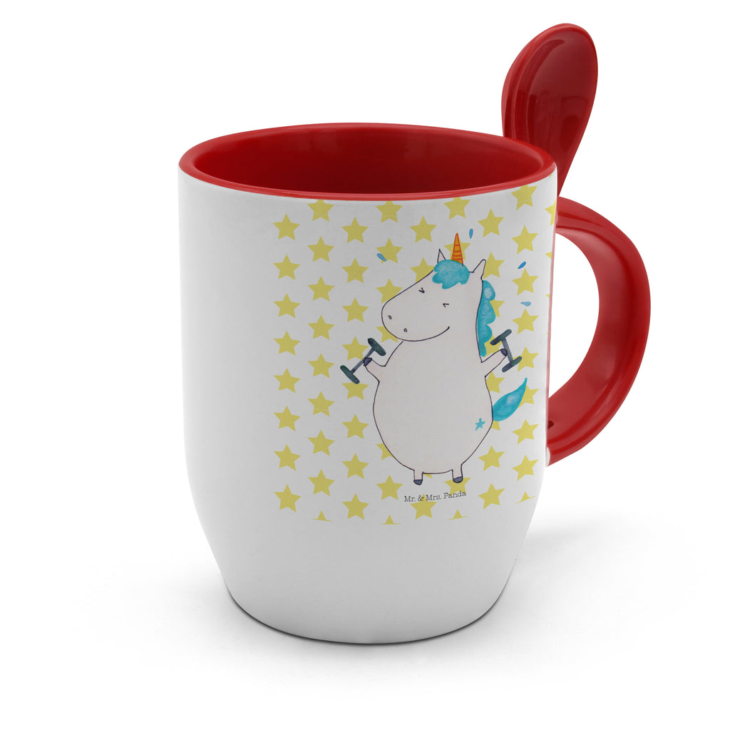 Tasse mit Löffel Einhorn Fitness Tasse, Kaffeetasse, Tassen, Tasse mit Spruch, Kaffeebecher, Tasse mit Löffel, Einhorn, Einhörner, Einhorn Deko, Pegasus, Unicorn, Gym, Fitness, Fitnessstudio, Diät, Abnehmen, Sport, Pumpen, Geräte, Sixpack