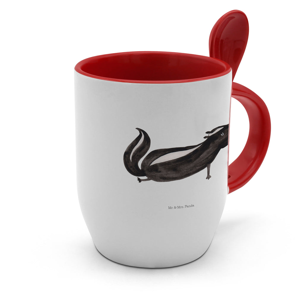 Tasse mit Löffel Stinktier Yoga Tasse, Kaffeetasse, Tassen, Tasse mit Spruch, Kaffeebecher, Tasse mit Löffel, Stinktier, Skunk, Wildtier, Raubtier, Stinker, Stinki, Yoga, Namaste, Lebe, Liebe, Lache