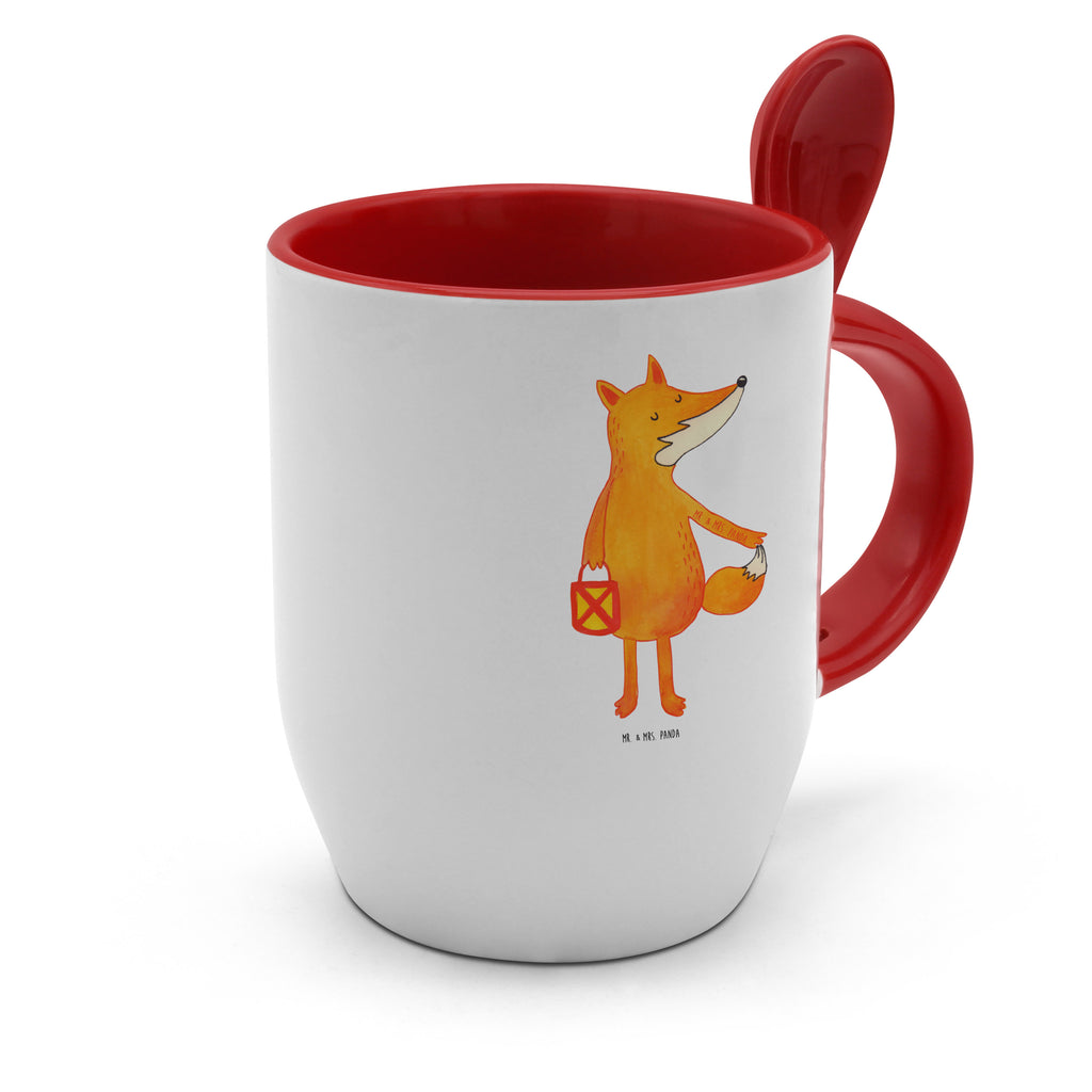 Tasse mit Löffel Fuchs Laterne Tasse, Kaffeetasse, Tassen, Tasse mit Spruch, Kaffeebecher, Tasse mit Löffel, Fuchs, Füchse, Spruch trösten, Liebeskummer Spruch, Laterne, Sankt Martin, Laternenumzug, Aufmuntern, Cäsar Otto Hugo Flaischlen