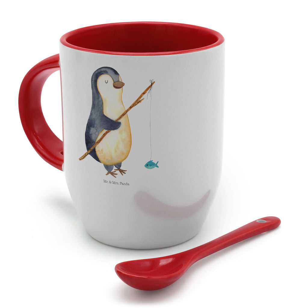 Tasse mit Löffel Pinguin Angler Tasse, Kaffeetasse, Tassen, Tasse mit Spruch, Kaffeebecher, Tasse mit Löffel, Pinguin, Pinguine, Angeln, Angler, Tagträume, Hobby, Plan, Planer, Tagesplan, Neustart, Motivation, Geschenk, Freundinnen, Geschenkidee, Urlaub, Wochenende