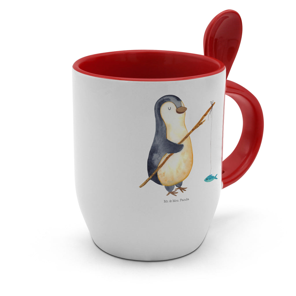 Tasse mit Löffel Pinguin Angler Tasse, Kaffeetasse, Tassen, Tasse mit Spruch, Kaffeebecher, Tasse mit Löffel, Pinguin, Pinguine, Angeln, Angler, Tagträume, Hobby, Plan, Planer, Tagesplan, Neustart, Motivation, Geschenk, Freundinnen, Geschenkidee, Urlaub, Wochenende