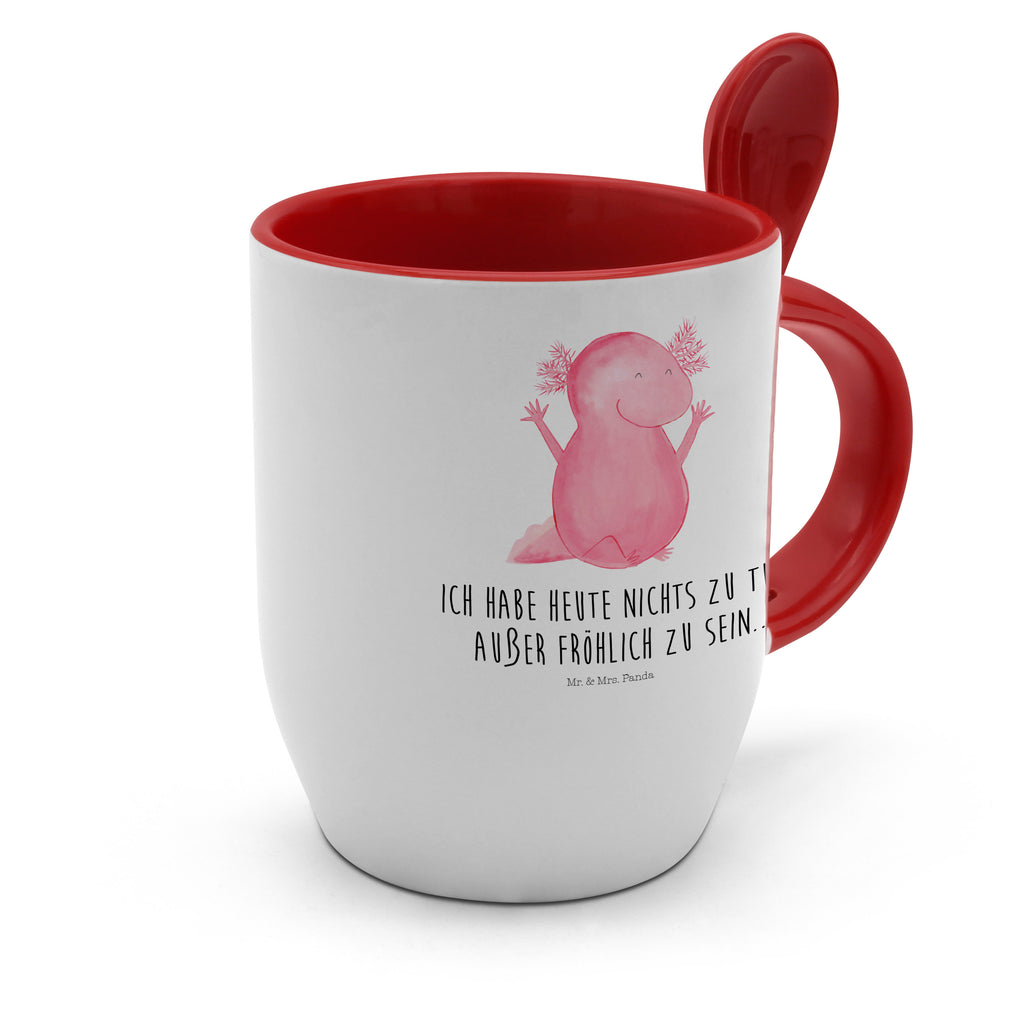 Tasse mit Löffel Axolotl Hurra Tasse, Kaffeetasse, Tassen, Tasse mit Spruch, Kaffeebecher, Tasse mit Löffel, Axolotl, Molch, Axolot, Schwanzlurch, Lurch, Lurche, fröhlich, Spaß, Freude, Motivation, Zufriedenheit