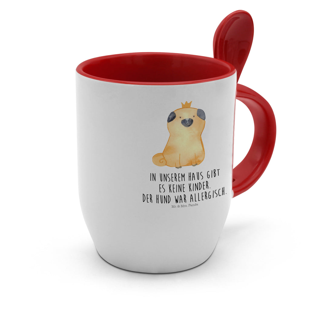 Tasse mit Löffel Mops Krone Tasse, Kaffeetasse, Tassen, Tasse mit Spruch, Kaffeebecher, Tasse mit Löffel, Hund, Hundemotiv, Haustier, Hunderasse, Tierliebhaber, Hundebesitzer, Sprüche, Mops, allergisch, kinderlos, Hausregel, Hundebesitzer. Spruch, lustig