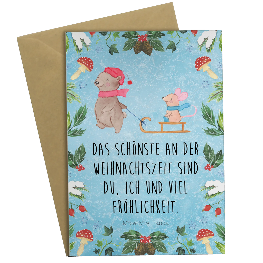 Grußkarte Bär Maus Schlitten Grußkarte, Klappkarte, Einladungskarte, Glückwunschkarte, Hochzeitskarte, Geburtstagskarte, Karte, Ansichtskarten, Winter, Weihnachten, Weihnachtsdeko, Nikolaus, Advent, Heiligabend, Wintermotiv