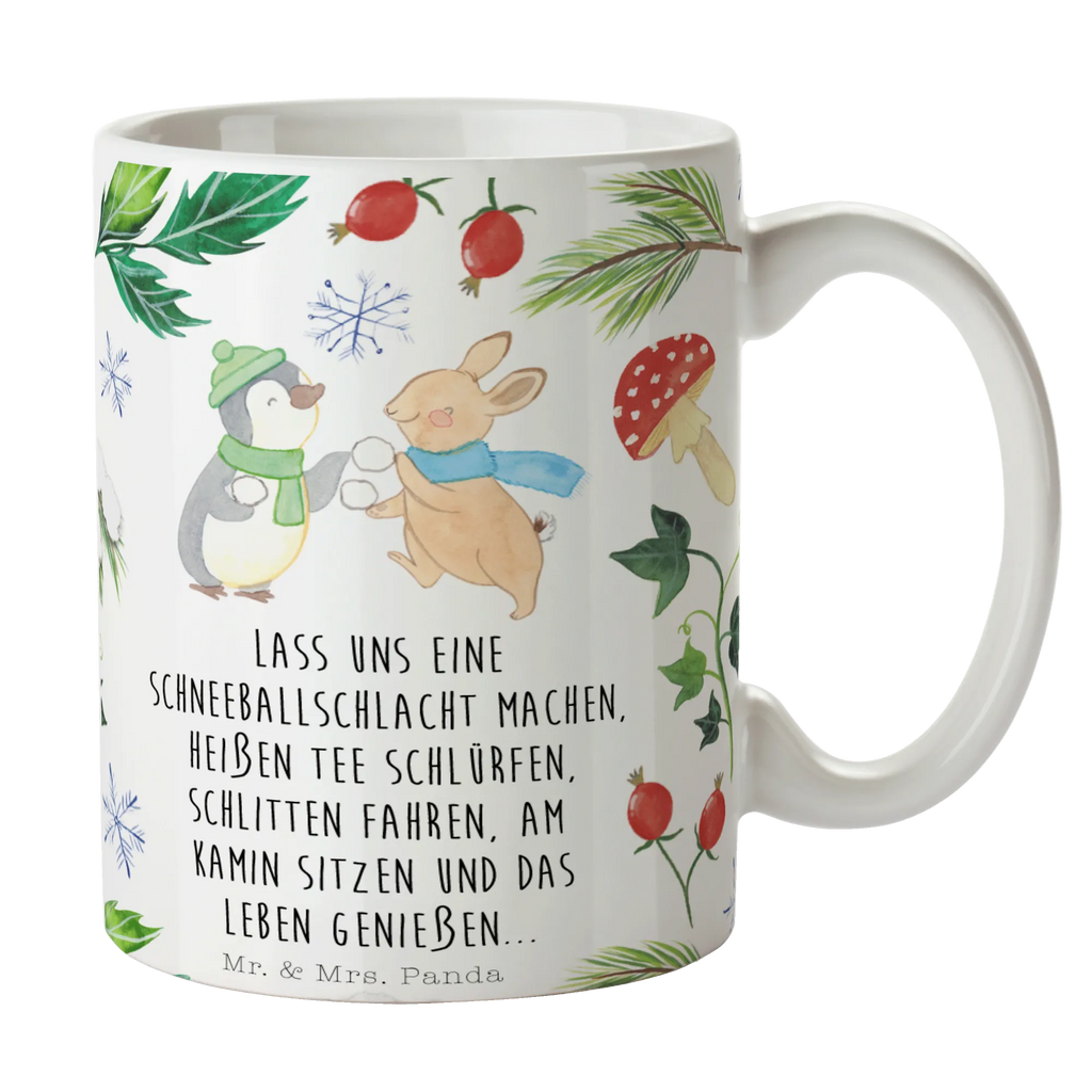 Tasse Pinguin Hase Schneeballschlacht Tasse, Kaffeetasse, Teetasse, Becher, Kaffeebecher, Teebecher, Keramiktasse, Porzellantasse, Büro Tasse, Geschenk Tasse, Tasse Sprüche, Tasse Motive, Kaffeetassen, Tasse bedrucken, Designer Tasse, Cappuccino Tassen, Schöne Teetassen, Winter, Weihnachten, Weihnachtsdeko, Nikolaus, Advent, Heiligabend, Wintermotiv