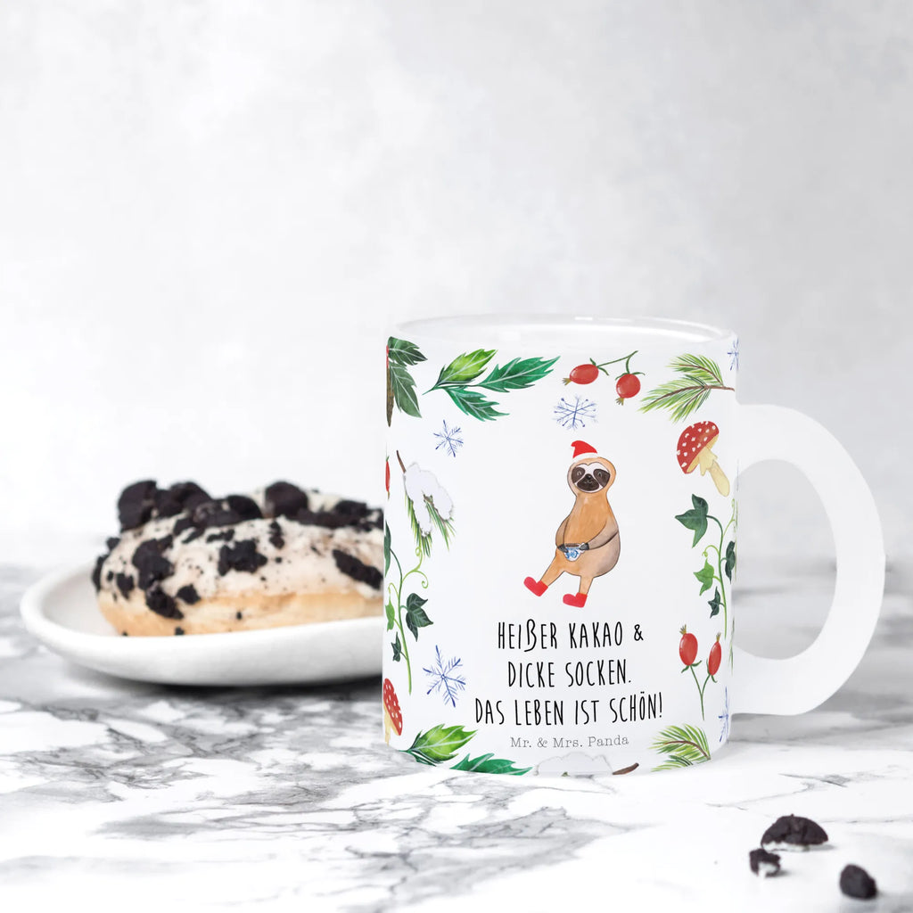 Teetasse Faultier Kakao Teetasse, Teeglas, Teebecher, Tasse mit Henkel, Tasse, Glas Teetasse, Teetasse aus Glas, Winter, Weihnachten, Weihnachtsdeko, Nikolaus, Advent, Heiligabend, Wintermotiv