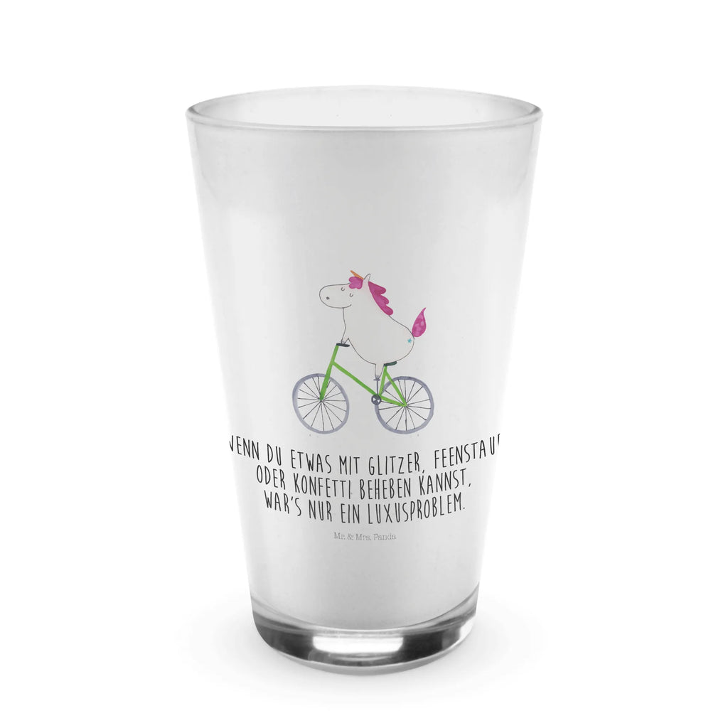 Glas Einhorn Radfahrer Cappuccino Glas, Glas, Cappuccino Tasse, Latte Macchiato, Einhorn, Einhörner, Einhorn Deko, Pegasus, Unicorn, Radfahren, Radfahrer, Rad, Bike, Feenstaub, Konfetti, Luxusproblem, Kummer, Liebeskummer