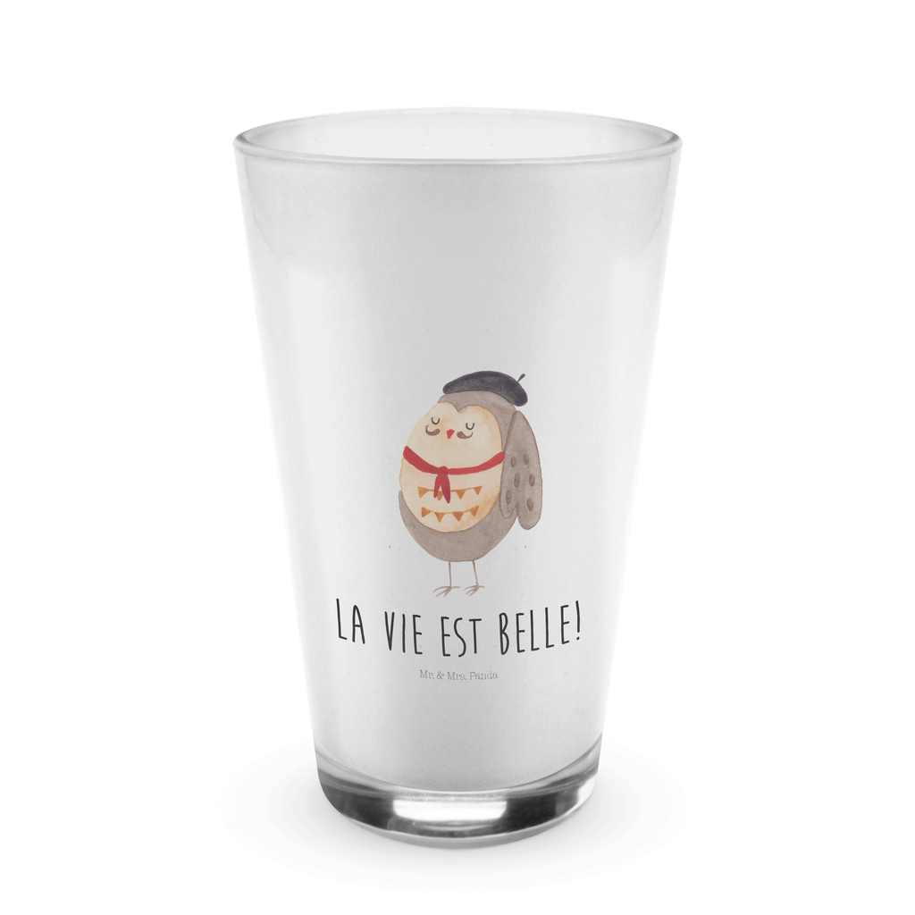 Glas Eule Französisch Cappuccino Glas, Glas, Cappuccino Tasse, Latte Macchiato, Eule, Eulen, Eule Deko, Owl, hibou, La vie est belle, das Leben ist schön, Spruch schön, Spruch Französisch, Frankreich