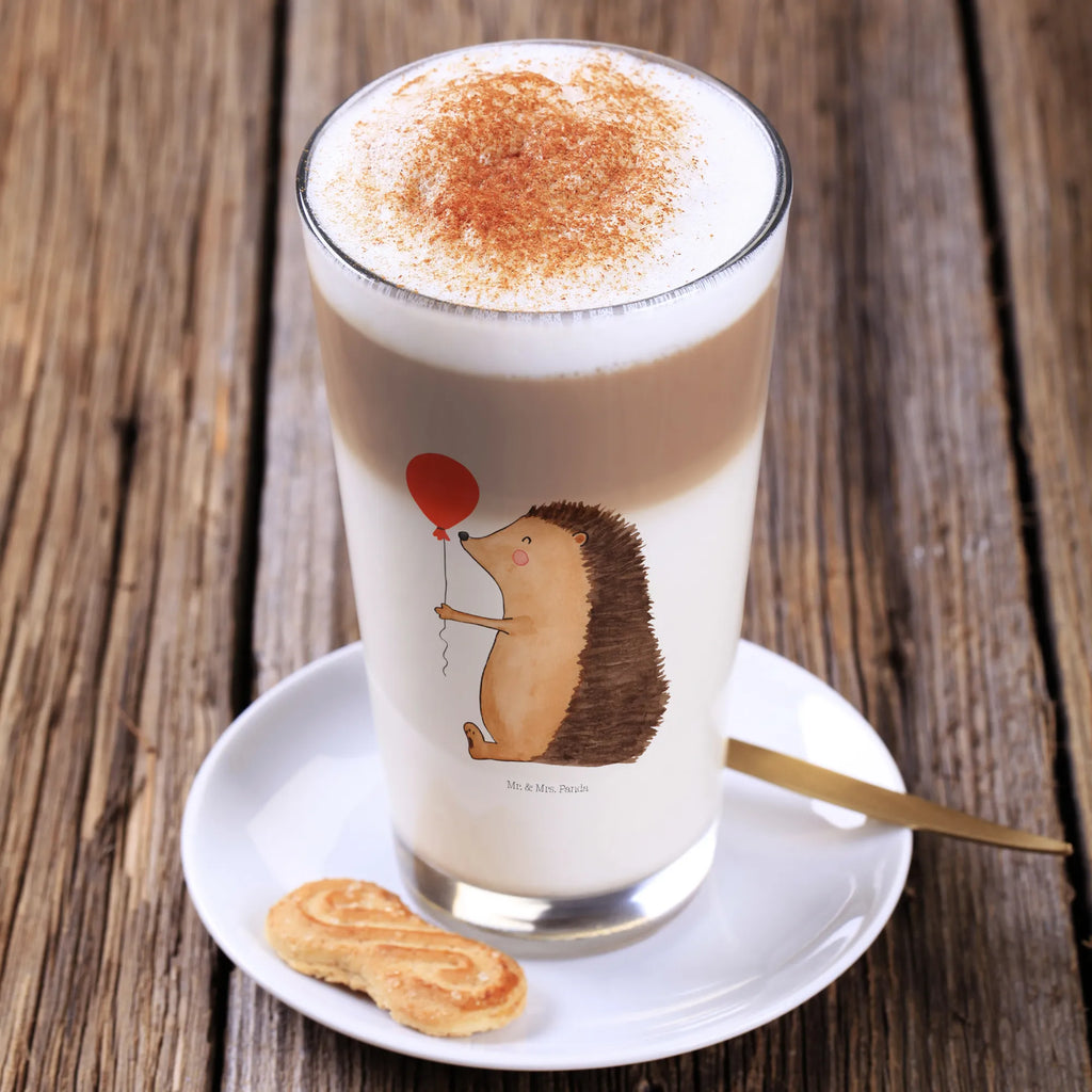 Glas Igel mit Luftballon Cappuccino Glas, Glas, Cappuccino Tasse, Latte Macchiato, Tiermotive, Gute Laune, lustige Sprüche, Tiere, Igel, Geburtstag, Herzlichen Glückwunsch, Glückwunsch, Geburtstagskind, Ballon, Happy Birthday