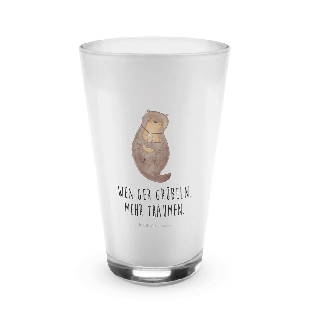 Glas Otter mit Muschelmedaillon Cappuccino Glas, Glas, Cappuccino Tasse, Latte Macchiato, Otter, Fischotter, Seeotter, Otterliebe, grübeln, träumen, Motivation, Tagträumen, Büro