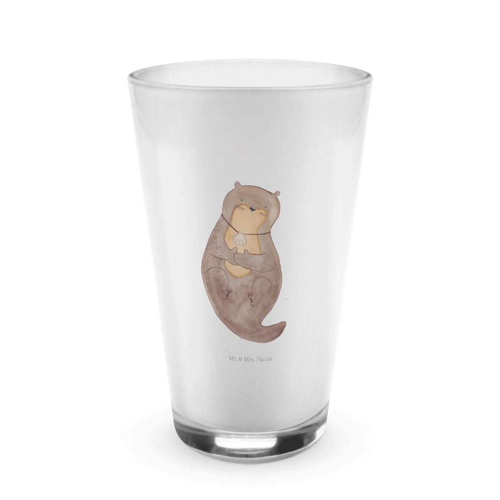 Glas Otter mit Muschelmedaillon Cappuccino Glas, Glas, Cappuccino Tasse, Latte Macchiato, Otter, Fischotter, Seeotter, Otterliebe, grübeln, träumen, Motivation, Tagträumen, Büro