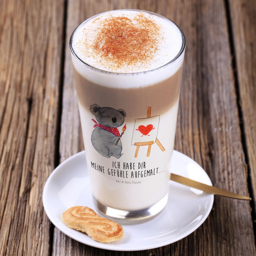 Glas Koala Künstler Cappuccino Glas, Glas, Cappuccino Tasse, Latte Macchiato, Koala, Koalabär, Liebe, Liebensbeweis, Liebesgeschenk, Gefühle, Künstler, zeichnen