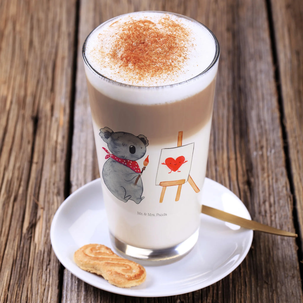 Glas Koala Künstler Cappuccino Glas, Glas, Cappuccino Tasse, Latte Macchiato, Koala, Koalabär, Liebe, Liebensbeweis, Liebesgeschenk, Gefühle, Künstler, zeichnen