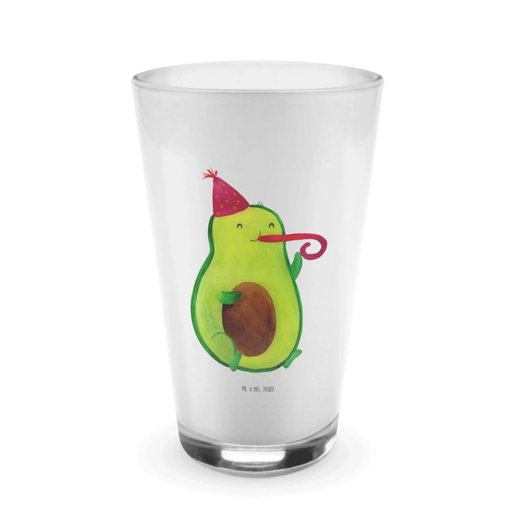 Glas Avocado Partyhupe Cappuccino Glas, Glas, Cappuccino Tasse, Latte Macchiato, Avocado, Veggie, Vegan, Gesund, Party, Feierlichkeit, Feier, Fete, Geburtstag, Gute Laune, Tröte