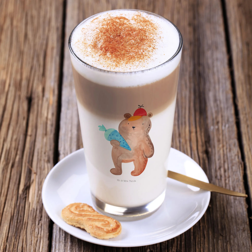 Glas Bär mit Schultüte Cappuccino Glas, Glas, Cappuccino Tasse, Latte Macchiato, Bär, Teddy, Teddybär, Bär Motiv, Schultüte, Erster Schultag Geschenk, Einschulung Geschenk, Schule Geschenk, Grundschule, Schulanfang, Schulbeginn