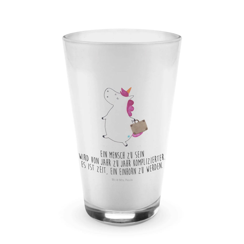 Glas Einhorn Koffer Cappuccino Glas, Glas, Cappuccino Tasse, Latte Macchiato, Einhorn, Einhörner, Einhorn Deko, Unicorn, unicorn, Koffer, Verreisen, Reise, Gepäck, Abenteuer, Erwachsen, Kind, albern, Spaß, lustig, witzig