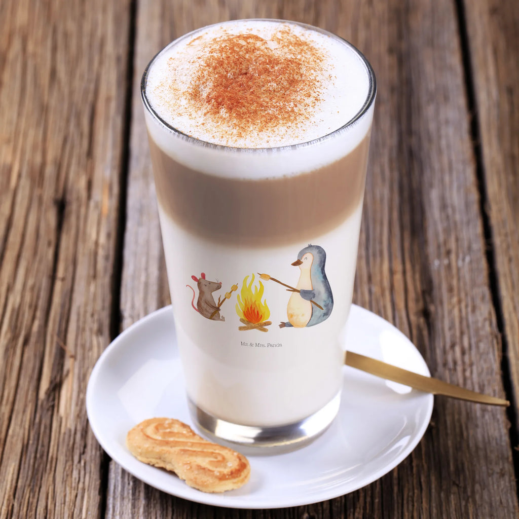 Glas Pinguin Lagerfeuer Cappuccino Glas, Glas, Cappuccino Tasse, Latte Macchiato, Pinguin, Maus, Pinguine, Lagerfeuer, Leben, Arbeit, Job, Motivation, Büro, Büroalltag, Lebensspruch, Lebensmotivation, Neustart, Liebe, grillen, Feuer, Marshmallows