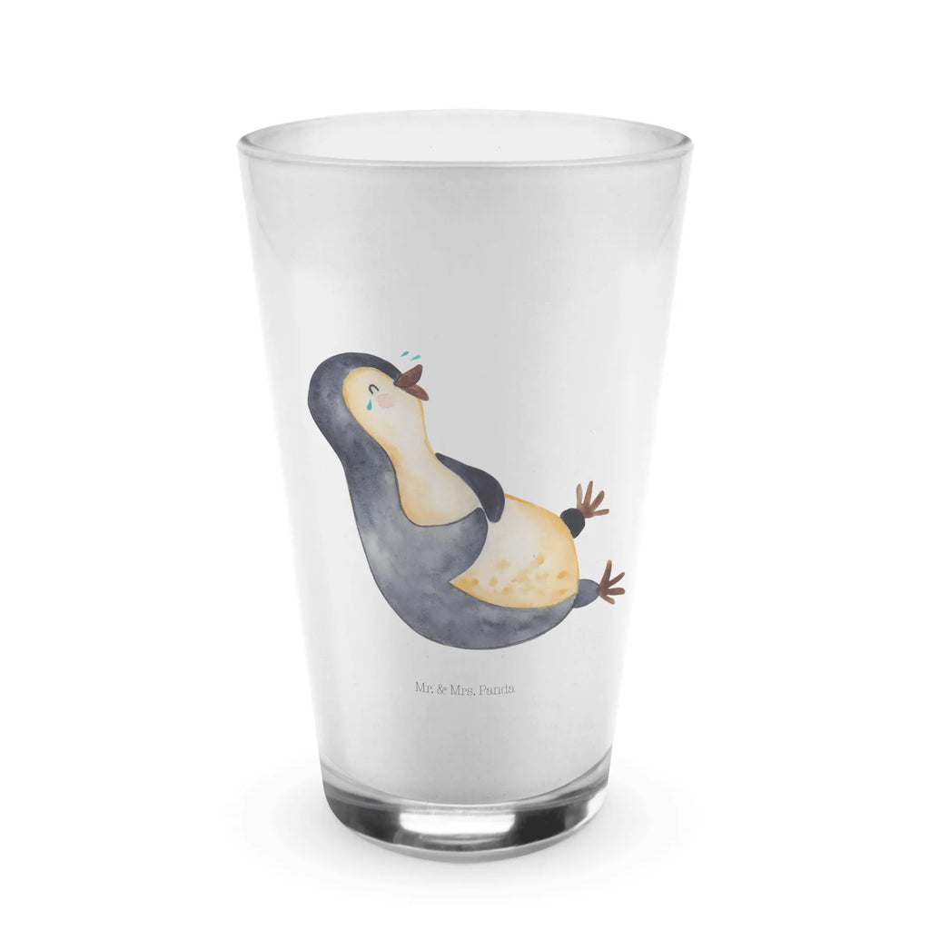 Glas Pinguin lachend Cappuccino Glas, Glas, Cappuccino Tasse, Latte Macchiato, Pinguin, Pinguine, lustiger Spruch, Optimismus, Fröhlich, Lachen, Humor, Fröhlichkeit