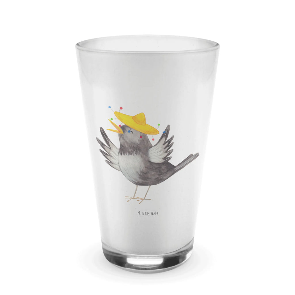 Glas Rabe mit Sombrero Cappuccino Glas, Glas, Cappuccino Tasse, Latte Macchiato, Tiermotive, Gute Laune, lustige Sprüche, Tiere, Rabe, Vogel, Vögel, Spruch positiv, fröhlich sein, glücklich sein, Glück Spruch, froh, Elster, Motivation