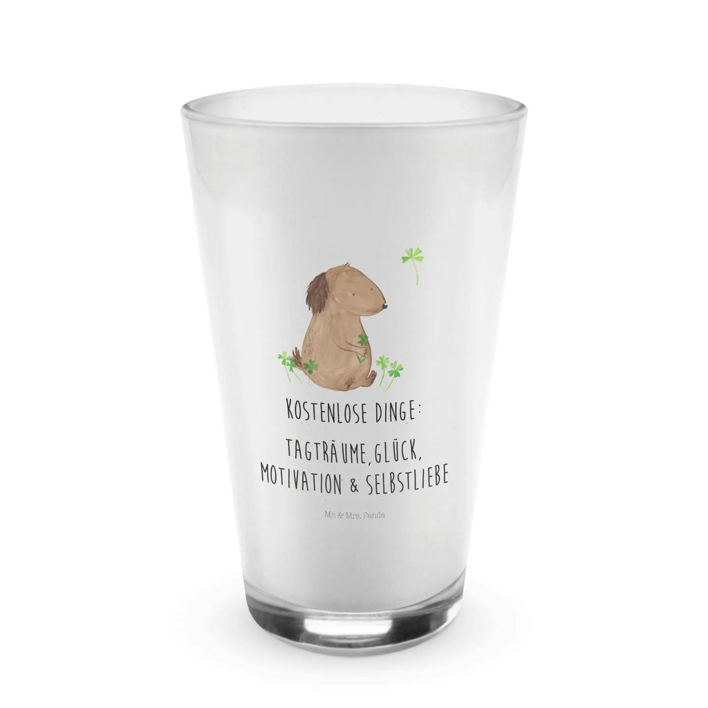 Glas Hund Kleeblatt Cappuccino Glas, Glas, Cappuccino Tasse, Latte Macchiato, Hund, Hundemotiv, Haustier, Hunderasse, Tierliebhaber, Hundebesitzer, Sprüche, Kleeblatt, Glück, Tagträume, Motivation, Neuanfang, Geschenk, Glücksbringer, Selbstliebe, Achtsamkeit