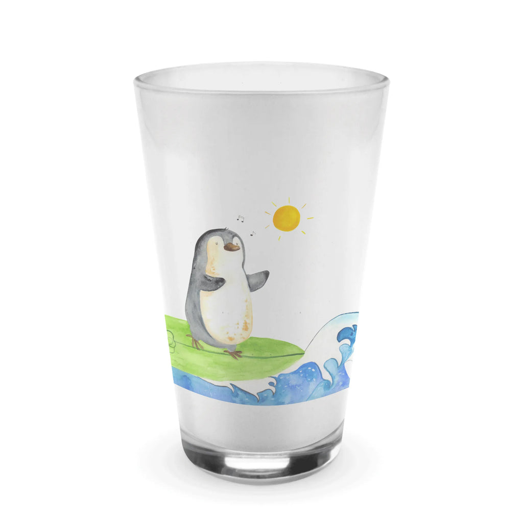 Glas Pinguin Surfer Cappuccino Glas, Glas, Cappuccino Tasse, Latte Macchiato, Pinguin, Pinguine, surfen, Surfer, Hawaii, Urlaub, Wellen, Wellen reiten, Portugal