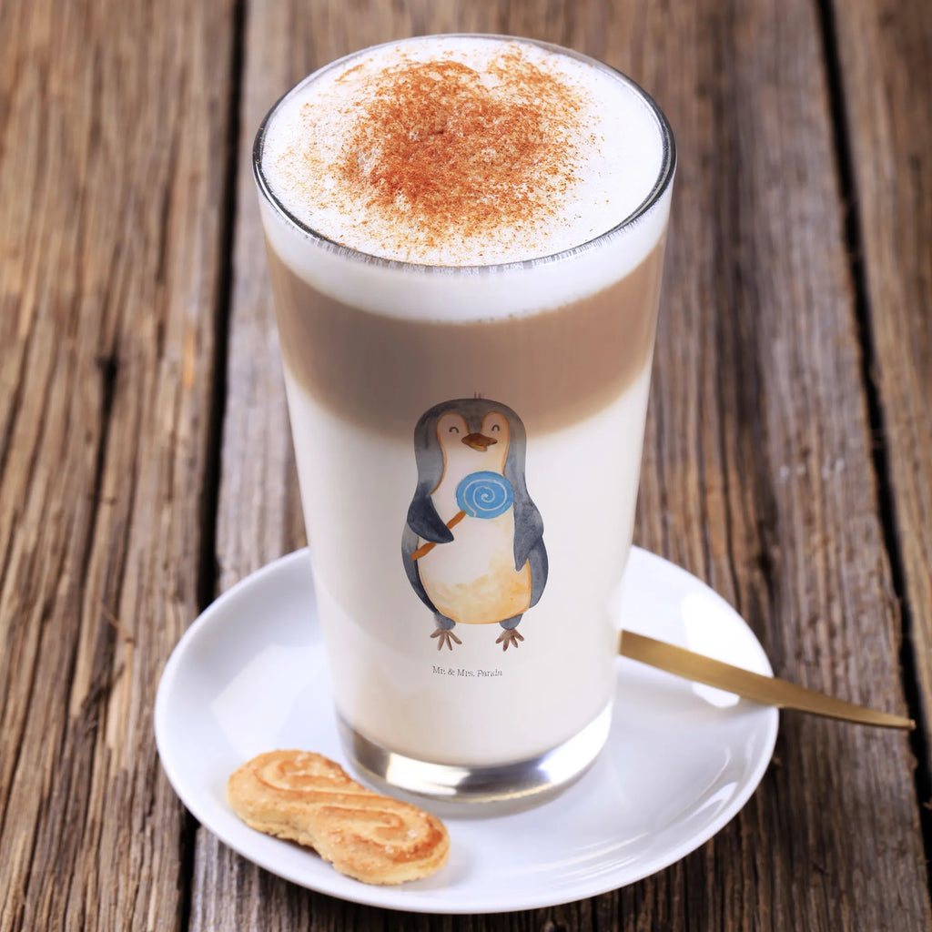 Glas Pinguin Lolli Cappuccino Glas, Glas, Cappuccino Tasse, Latte Macchiato, Pinguin, Pinguine, Lolli, Süßigkeiten, Blödsinn, Spruch, Rebell, Gauner, Ganove, Rabauke