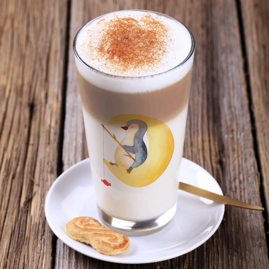 Glas Pinguin Mond Cappuccino Glas, Glas, Cappuccino Tasse, Latte Macchiato, Pinguin, Pinguine, Spruch, schlafen, Nachtruhe, Einschlafen, Schlafzimmer, Schlafstörungen, Gästezimmer