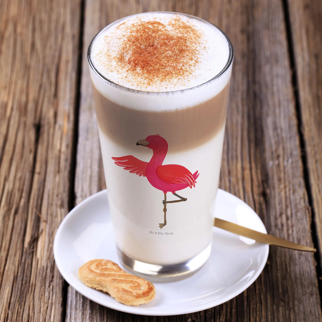 Glas Flamingo Yoga Cappuccino Glas, Glas, Cappuccino Tasse, Latte Macchiato, Flamingo, Vogel, Yoga, Namaste, Achtsamkeit, Yoga-Übung, Entspannung, Ärger, Aufregen, Tiefenentspannung