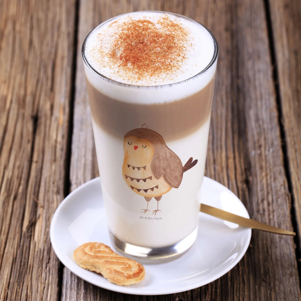 Glas Eule Zufrieden Cappuccino Glas, Glas, Cappuccino Tasse, Latte Macchiato, Eule, Eule Spruch, Eule deko, Owl, Liebe Spruch, Romantisch, Wortspiel lustig, Spruch schön, Geschenk Hochzeitstag