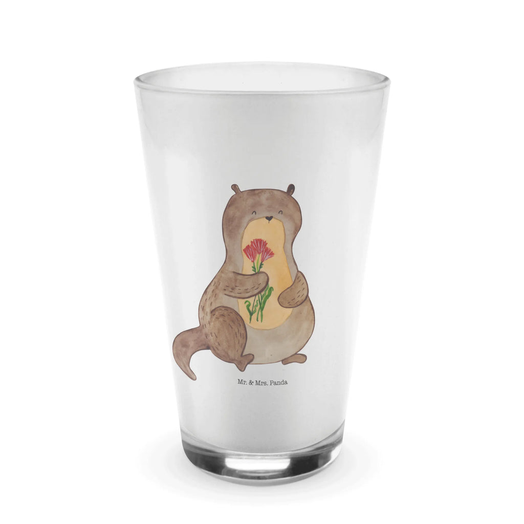 Glas Otter Blumenstrauß Cappuccino Glas, Glas, Cappuccino Tasse, Latte Macchiato, Otter, Fischotter, Seeotter, Otter Seeotter See Otter