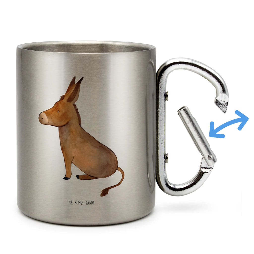 Edelstahlbecher Esel Edelstahltasse, Karabiner, Edelstahlbecher, Outdoor, Camping, Tasse, Becher, Tiermotive, Gute Laune, lustige Sprüche, Tiere, Esel, Weisheit, Lebensmut, Lebensglück, Ziel, Lebensziel, Mut, erfolg, tapferkeit, positive gedanken, zuversicht