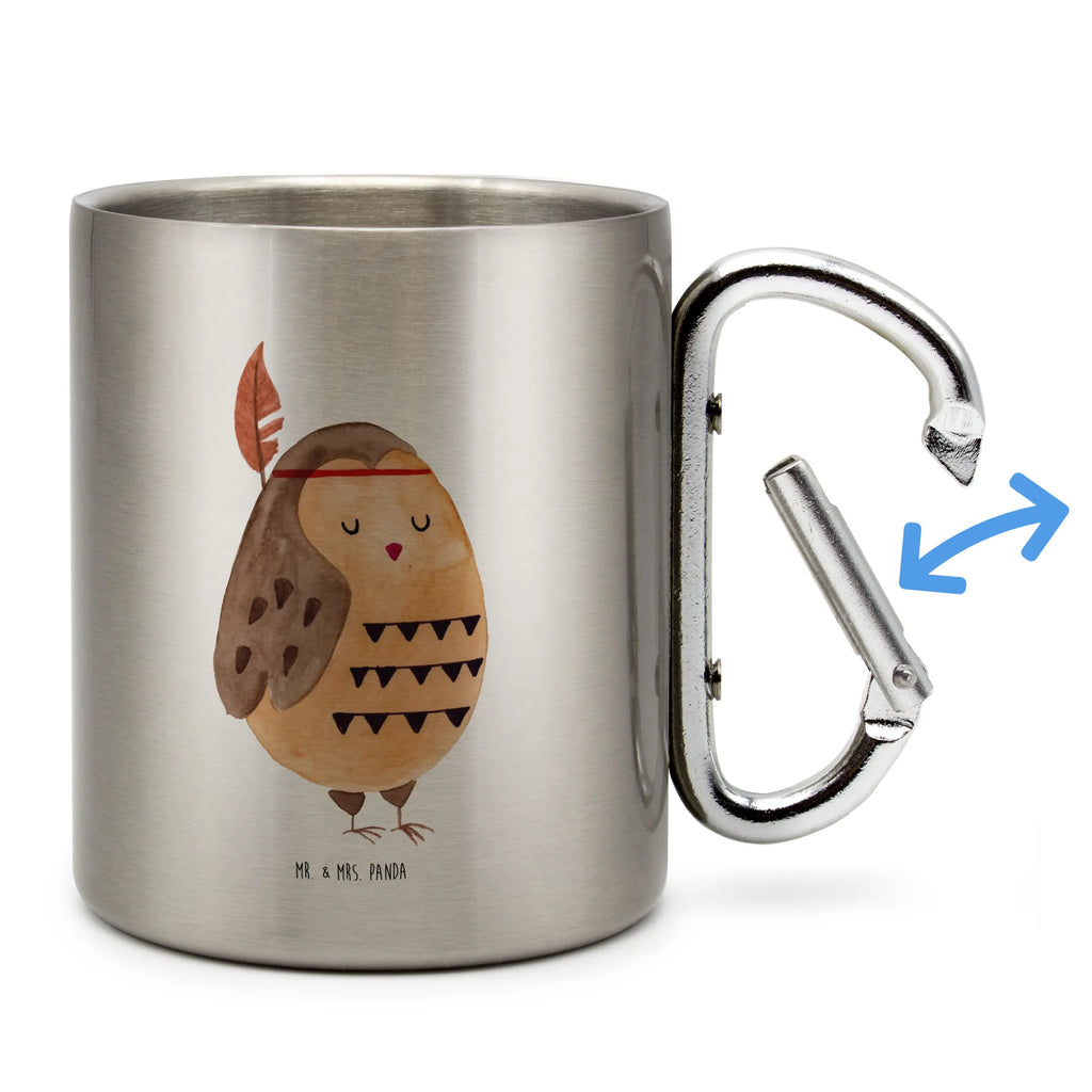 Edelstahlbecher Eule Federschmuck Edelstahltasse, Karabiner, Edelstahlbecher, Outdoor, Camping, Tasse, Becher, Eule, Eule Deko, Owl, Das Leben ist ein Abenteuer, Reisespruch, Federschmuck, Dekoration