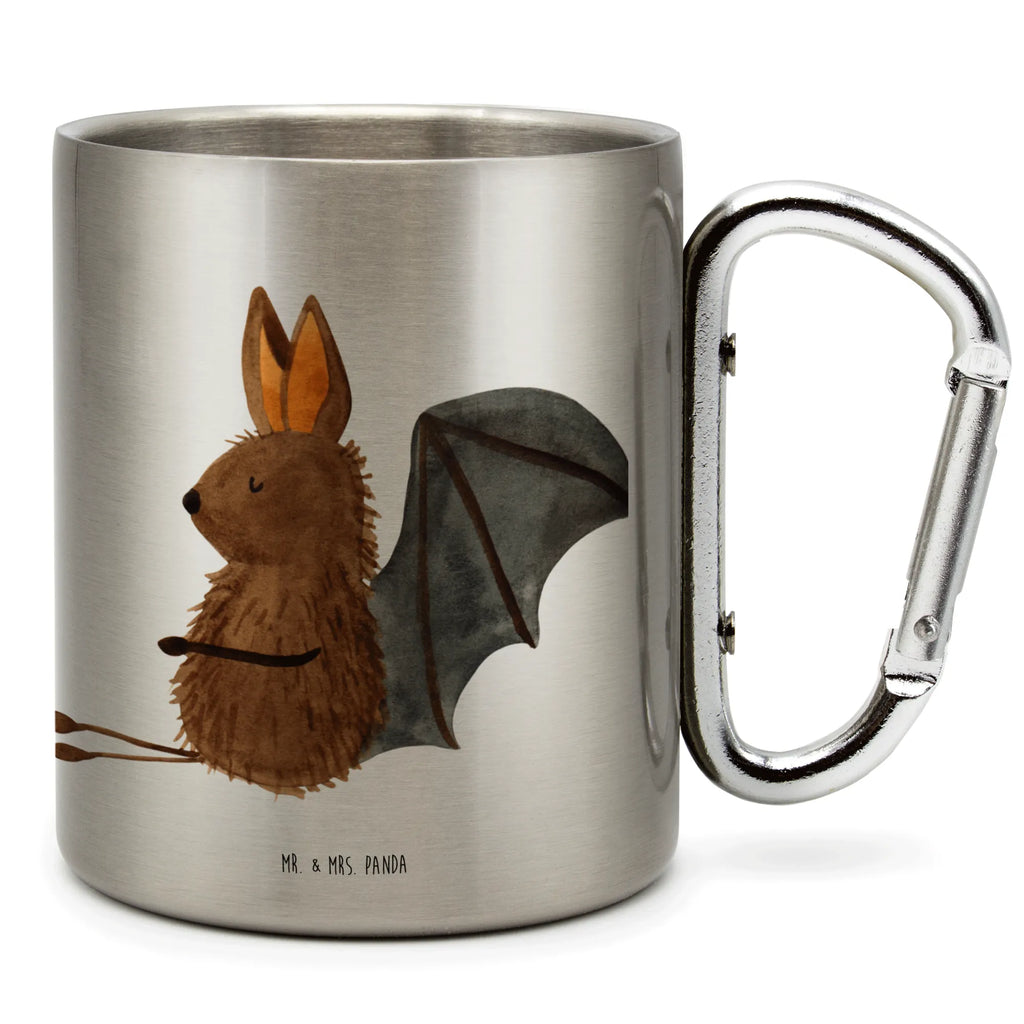 Edelstahlbecher Fledermaus sitzend Edelstahltasse, Karabiner, Edelstahlbecher, Outdoor, Camping, Tasse, Becher, Tiermotive, Gute Laune, lustige Sprüche, Tiere, Fledermaus, Fledermäuse, Motivation, entspannen