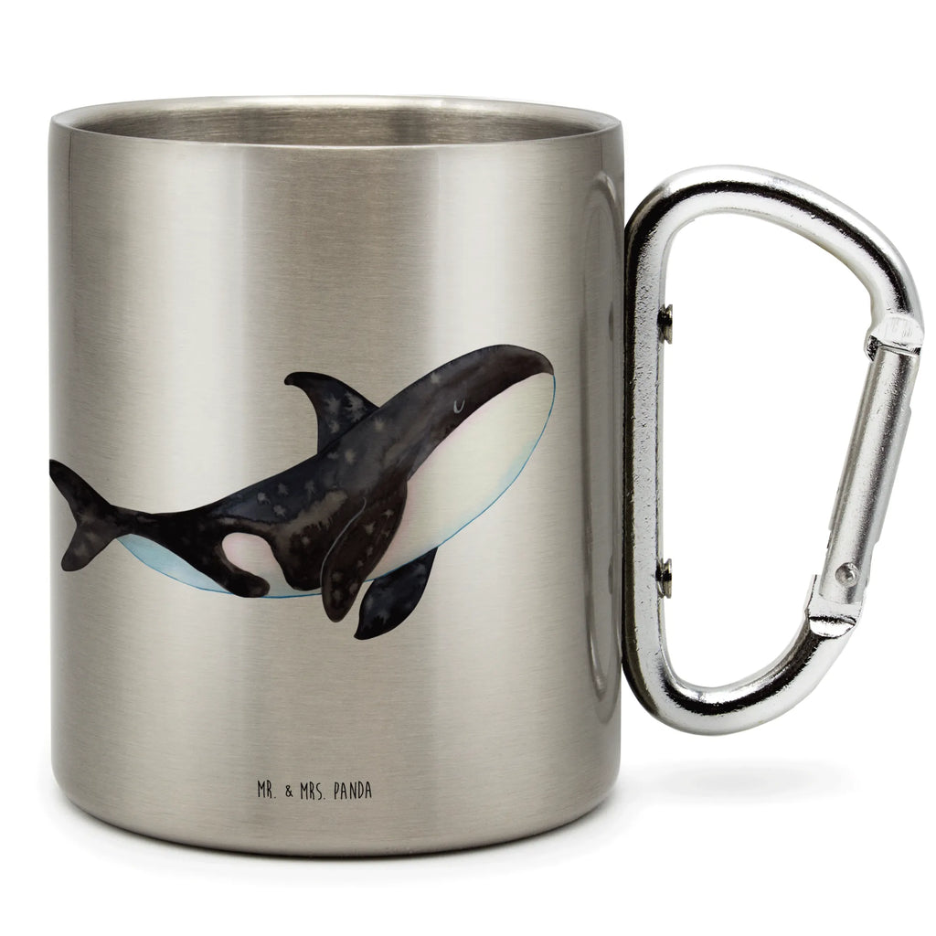 Edelstahlbecher Orca Edelstahltasse, Karabiner, Edelstahlbecher, Outdoor, Camping, Tasse, Becher, Meerestiere, Meer, Urlaub, Orca, Orcas, Killerwal, Wal, Möglichkeiten, Büro, Arbeit, Motivation, Selbstliebe, Neustart, Startup